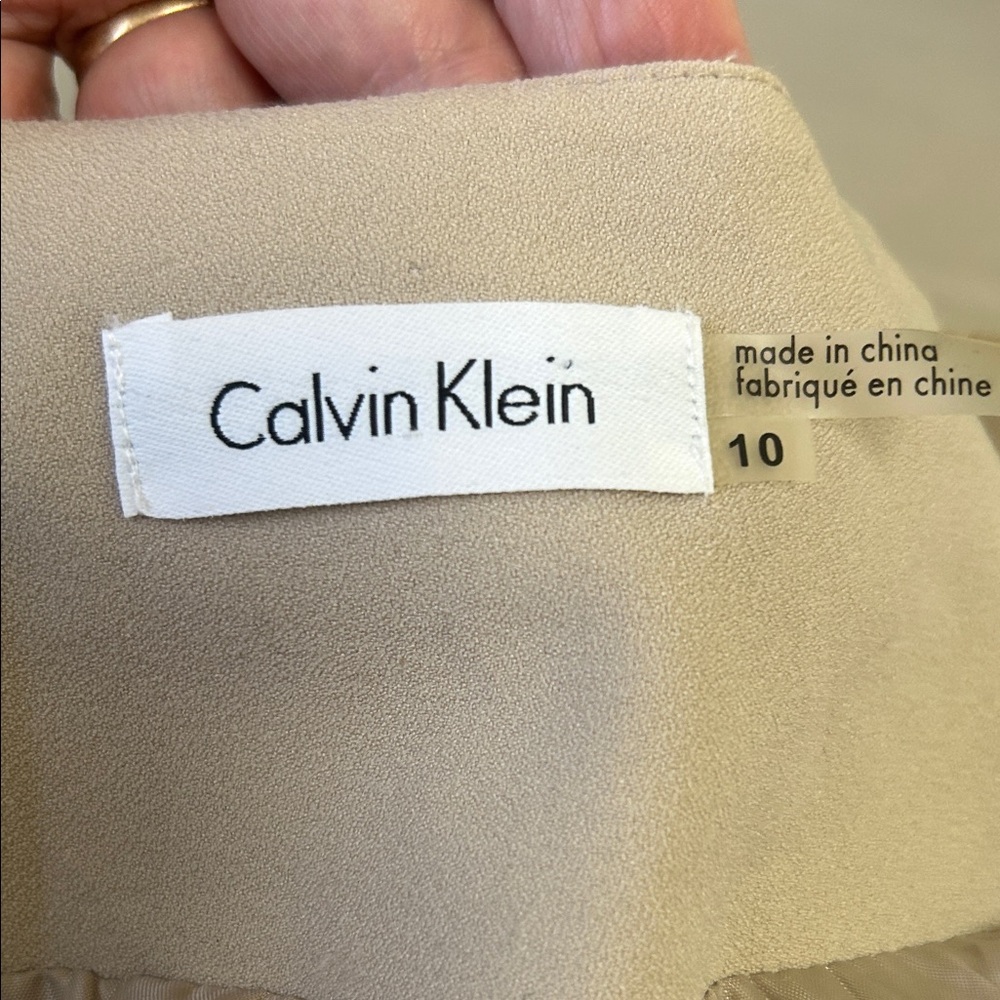 Calvin Klein Colorblock Fit & Flare Career Blue Beige Dress w/ Belt Size 10 - Picture 6 of 7